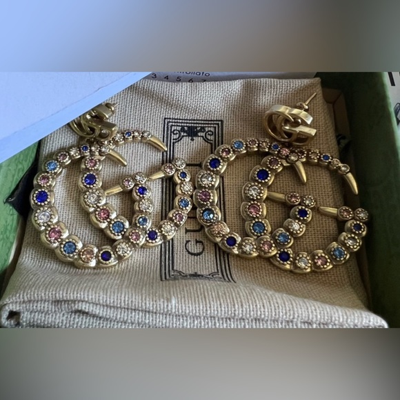 Gucci Double G Multi-Color Gemstone Dangle Earrings! Brand new! - Picture 3 of 6